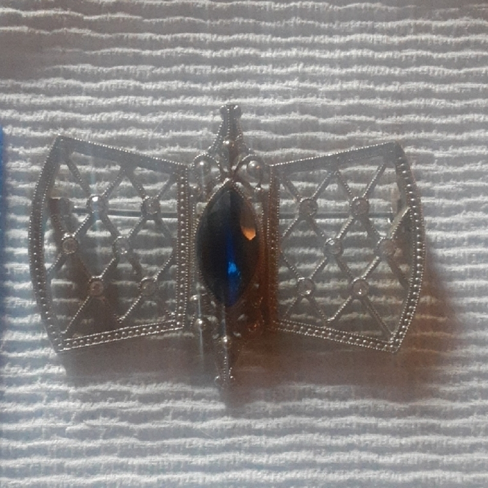 Silver and Blue Geometric Brooch